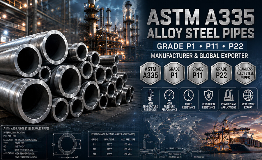ASTM A335 Alloy Steel Grade P1, P11, P22 — Manufacturer & Exporter